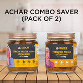 Homemade Achar Combo Saver Pack | Lemon Khatta + Turmeric | Cured in Cold-Pressed Mustard Oil | No Preservatives (Pack of 2)